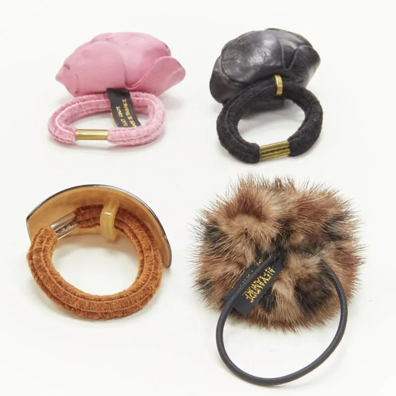 Unsigned Rose Fur Hair Tie MultiColor Leather Very good - Inside View