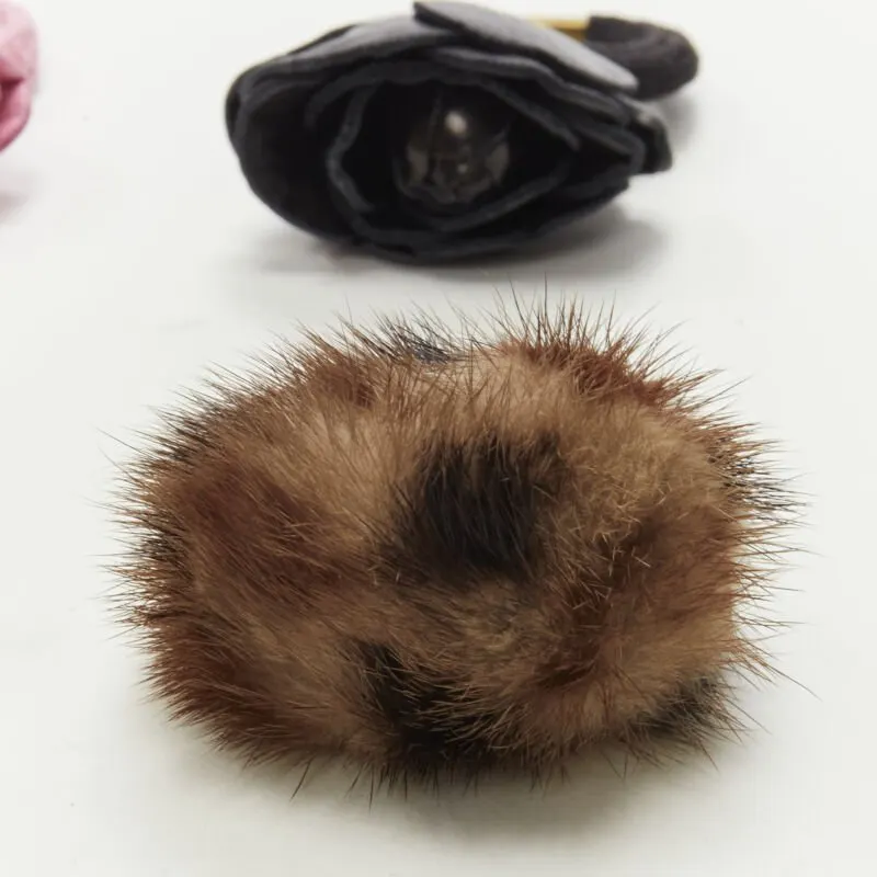 Unsigned Rose Fur Hair Tie MultiColor Leather Very good - Box View