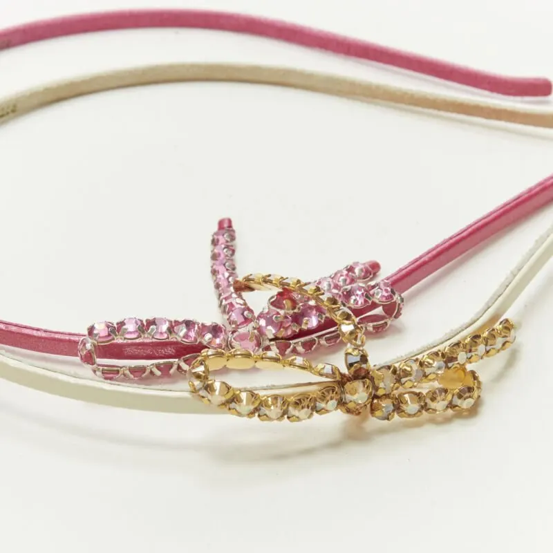 Unsigned Ribbon Bow Headband Pink Leather Very good - Back View