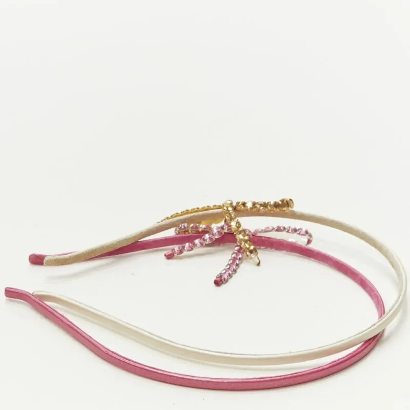 Unsigned Ribbon Bow Headband Pink Leather Very good - Model View