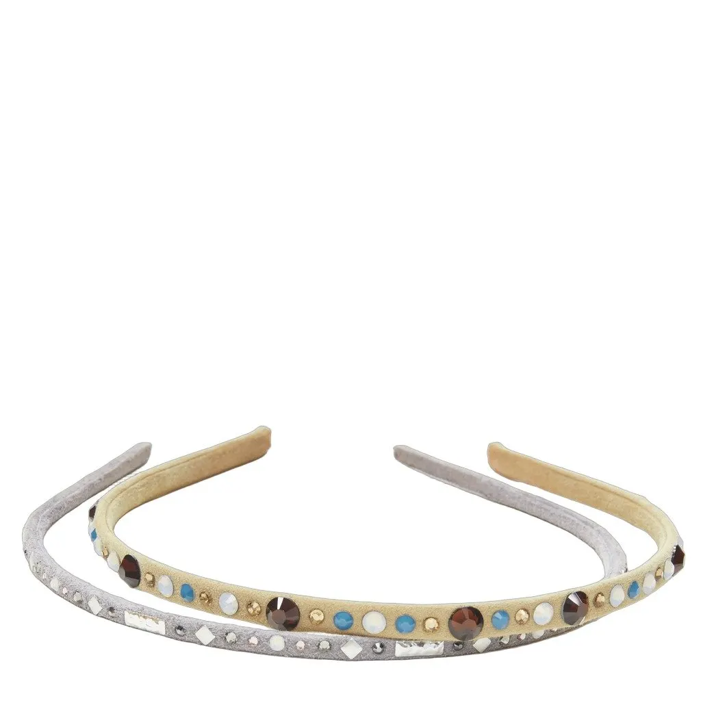 Unsigned Suede Rhinestone Band Beige Suede Good - Front View