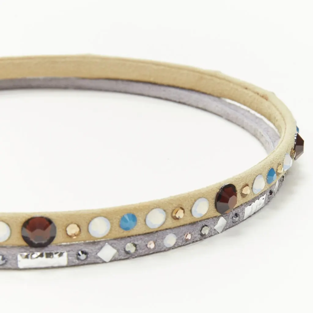 Unsigned Suede Rhinestone Band Beige Suede Good - Back View