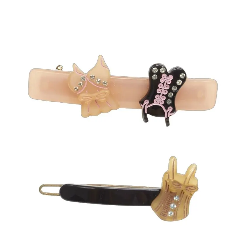 Unsigned Lingerie Hair Clips Black Plastic Very good - Front View