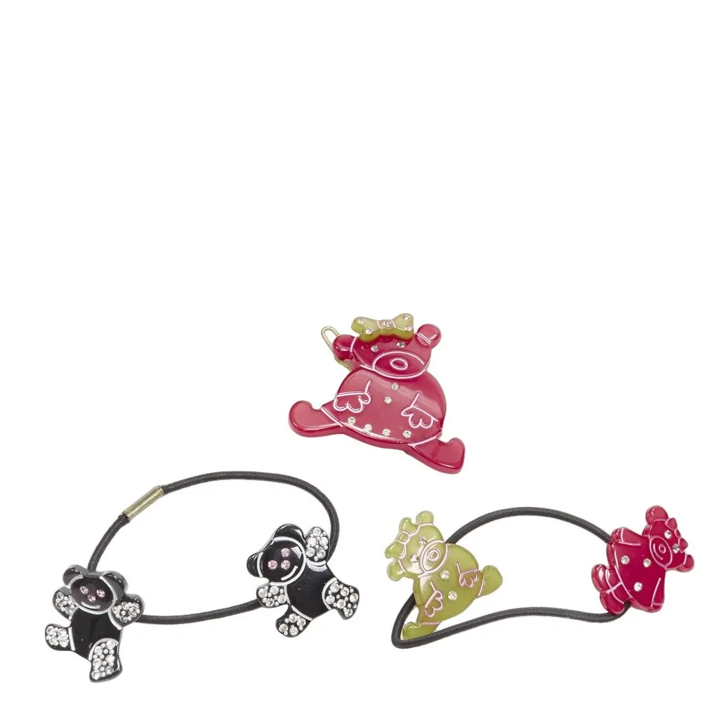 Unsigned Teddy Hair Clips Red Plastic Very good - Front View