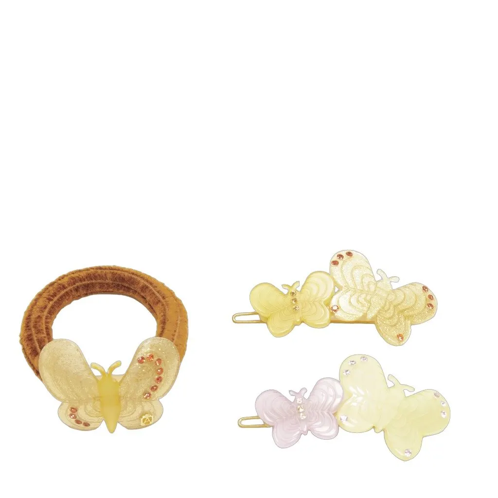 Unsigned Butterfly Hair Clips Yellow Plastic Never worn - Front View