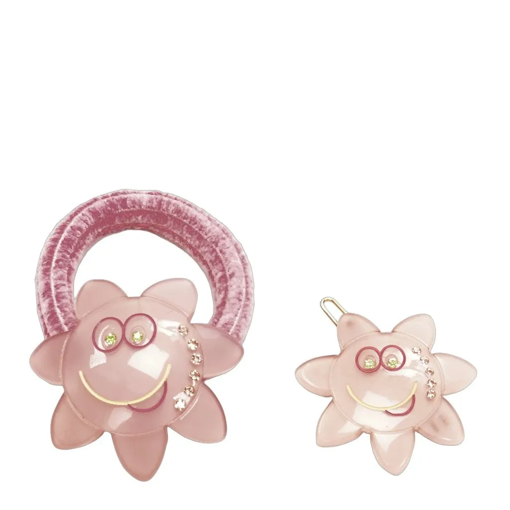 Unsigned Smiley Hair Clips Pink Plastic Very good - Front View
