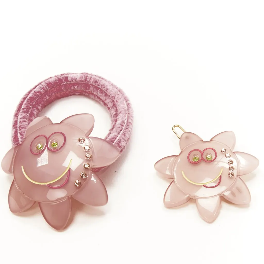 Unsigned Smiley Hair Clips Pink Plastic Very good - Back View