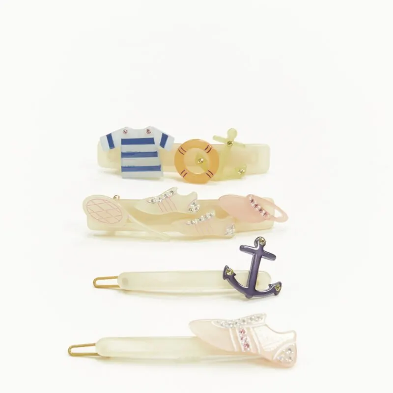 Unsigned Nautical Hair Clips Beige Plastic Never worn - Front View