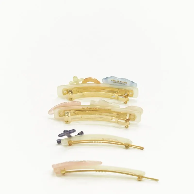 Unsigned Nautical Hair Clips Beige Plastic Never worn - Back View