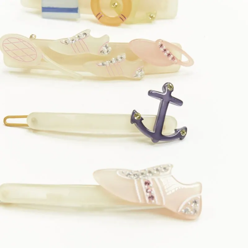 Unsigned Nautical Hair Clips Beige Plastic Never worn - Inside View