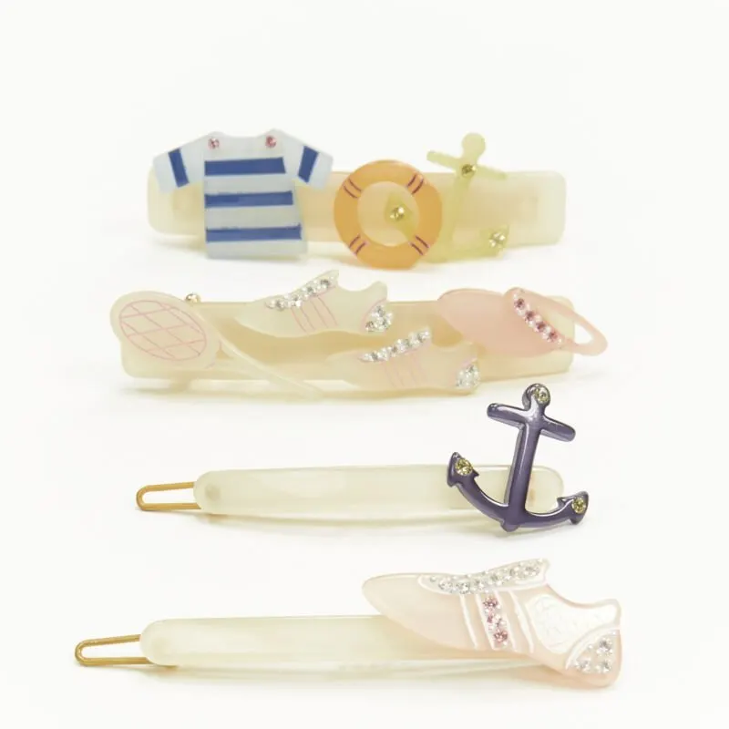 Unsigned Nautical Hair Clips Beige Plastic Never worn - Box View