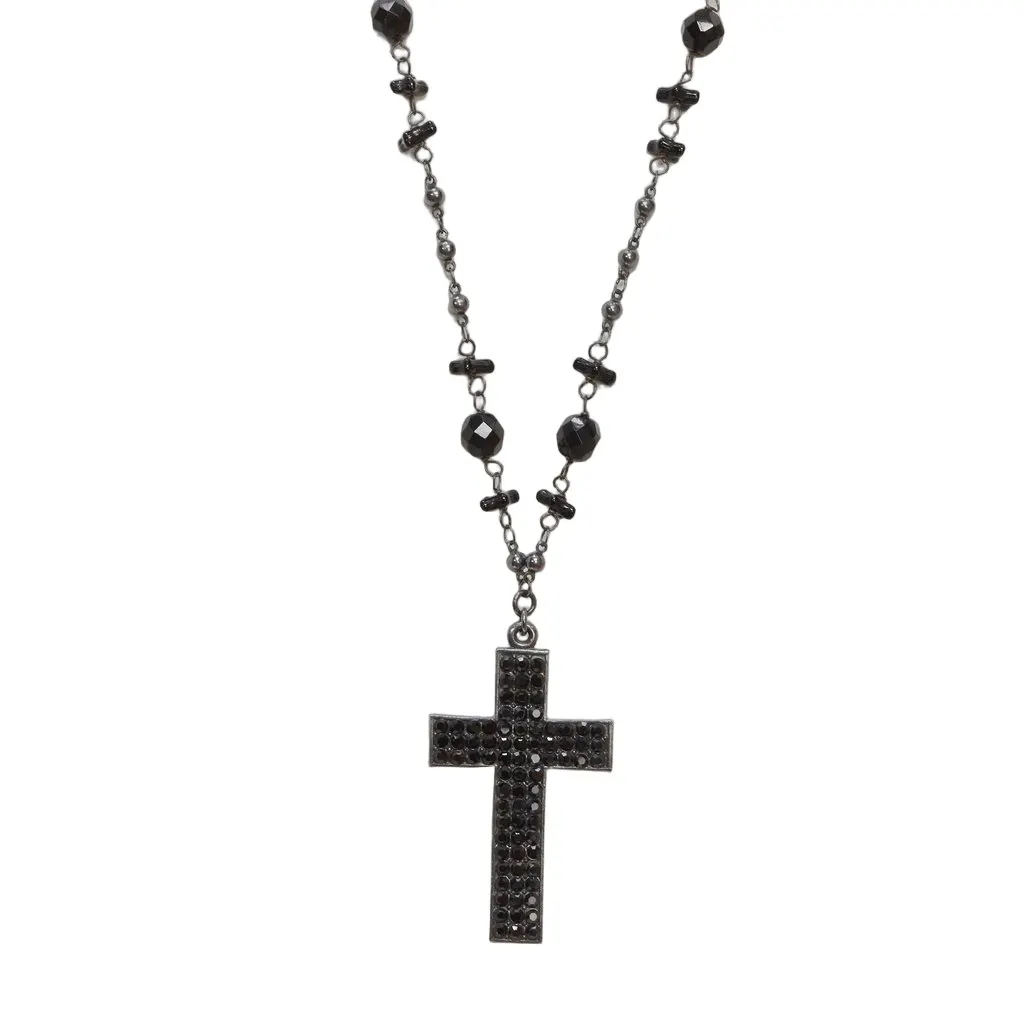 Babylone Paris Crystal Rosary Necklace Black Metal Never worn - Front View