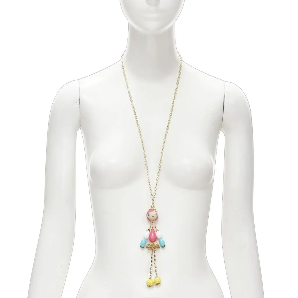 Unsigned Puppet Charm Necklace MultiColor Wood Very good - Front View