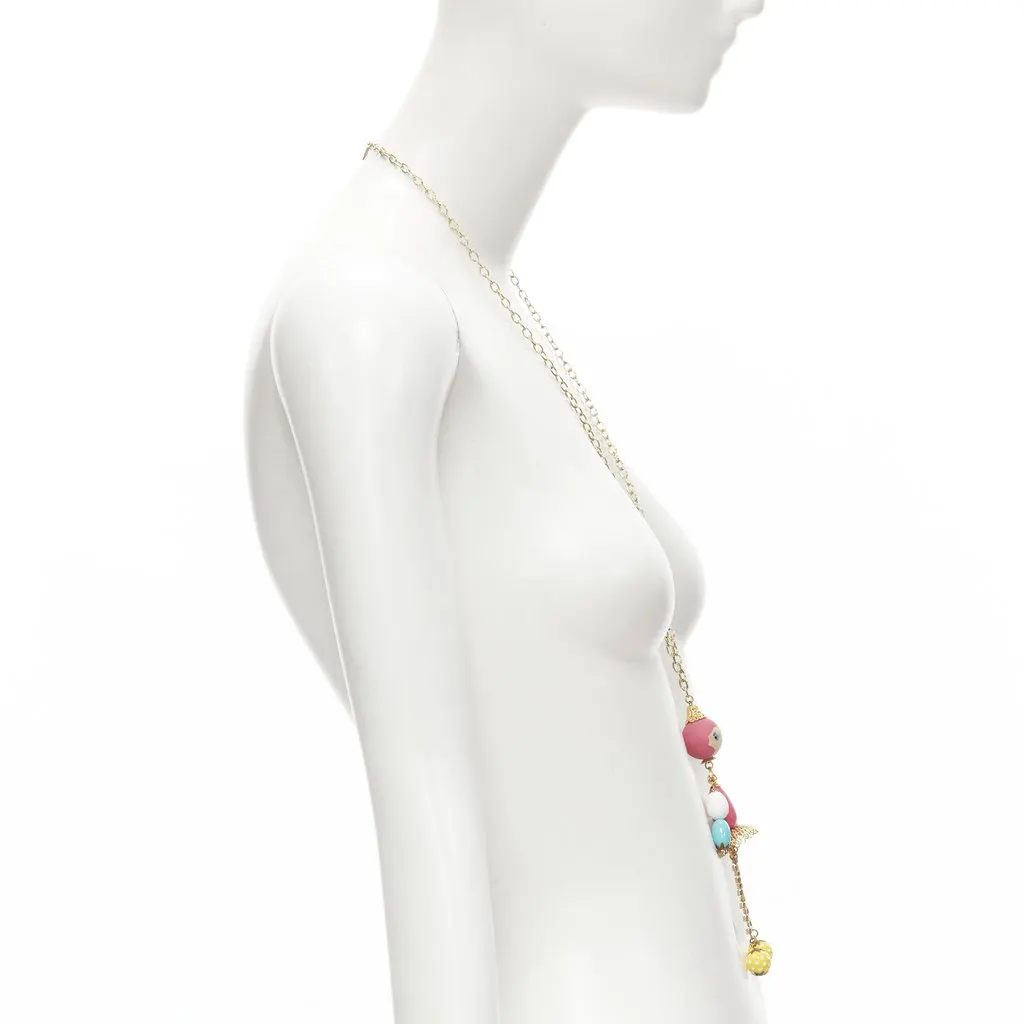 Unsigned Puppet Charm Necklace MultiColor Wood Very good - Model View
