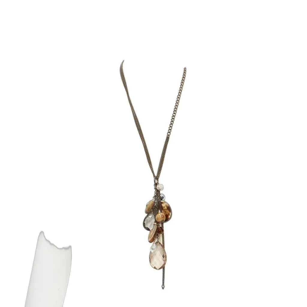 Mimco Acrylic Wood Necklace Brown Metal Very good - Front View