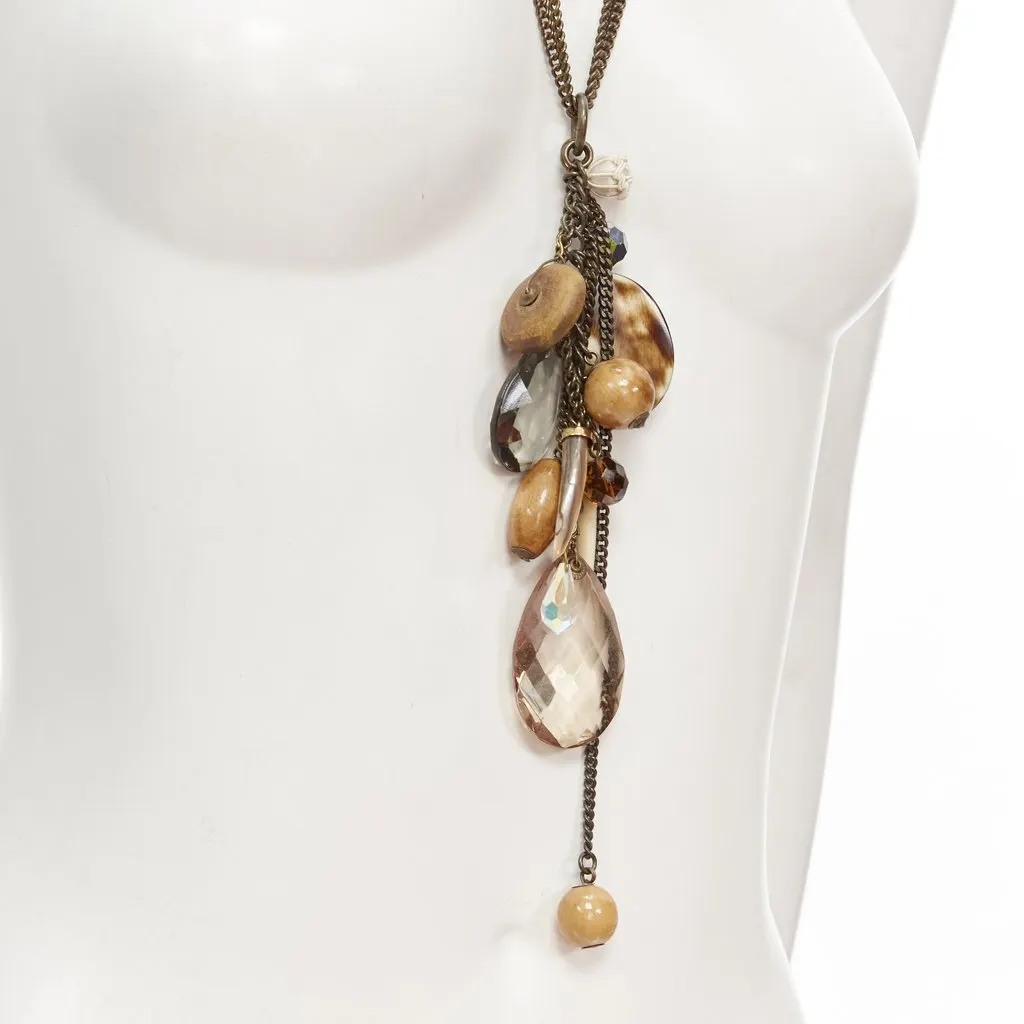 Mimco Acrylic Wood Necklace Brown Metal Very good - Back View