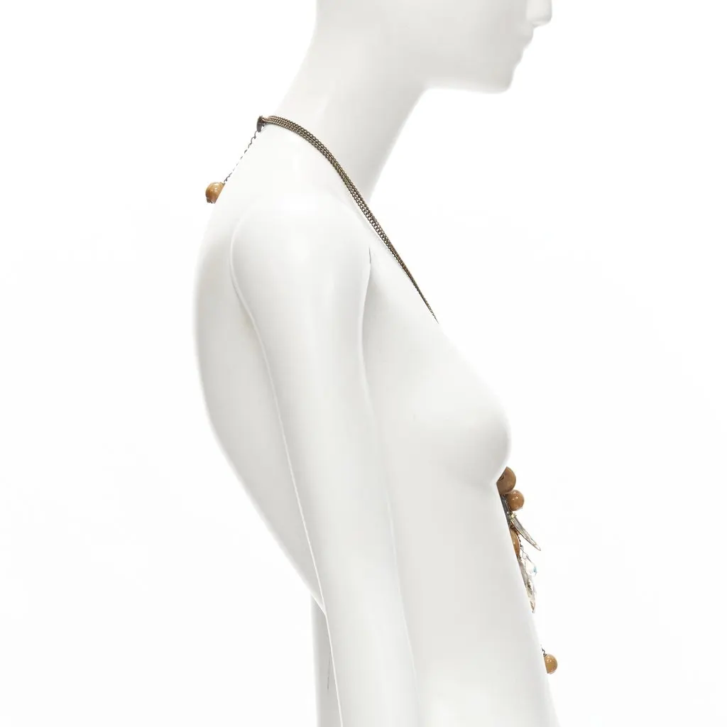 Mimco Acrylic Wood Necklace Brown Metal Very good - Model View
