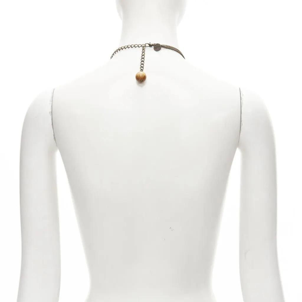 Mimco Acrylic Wood Necklace Brown Metal Very good - Box View