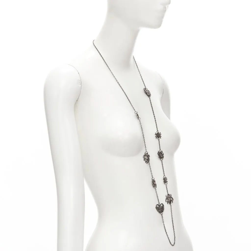 Unsigned Spider Coin Necklace Black Metal Good - Model View