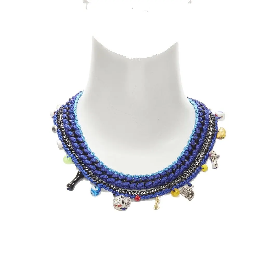 VENESSA ARIZAGA Charm Skull Necklace Blue Metal Never worn - Front View