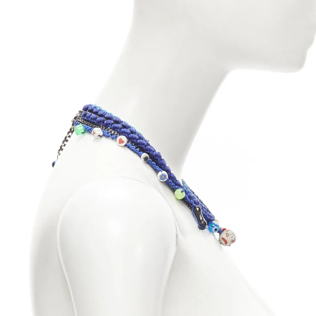 VENESSA ARIZAGA Charm Skull Necklace Blue Metal Never worn - Model View