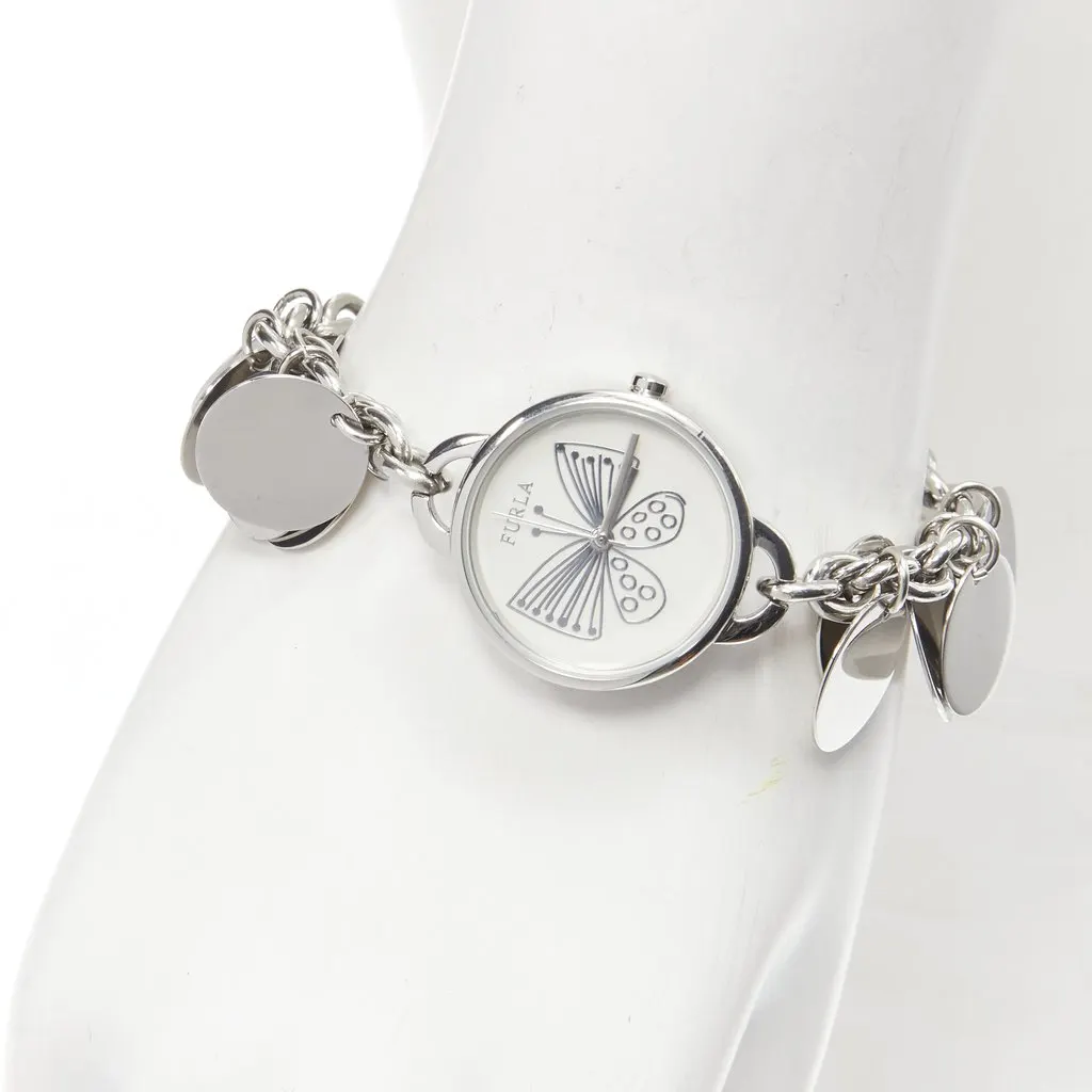 Furla Scribble Butterfly Disc Bracelet Silver Metal Good - Back View