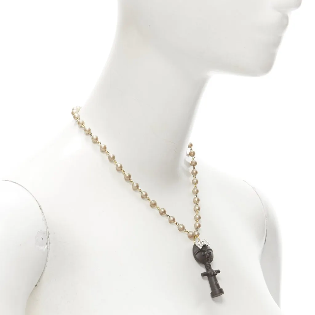 Unsigned Statue Pearl Necklace Beige Pearl Good - Back View