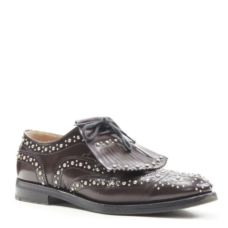 Church's Studded Fringe Brogue Brown Leather Very good - Back View