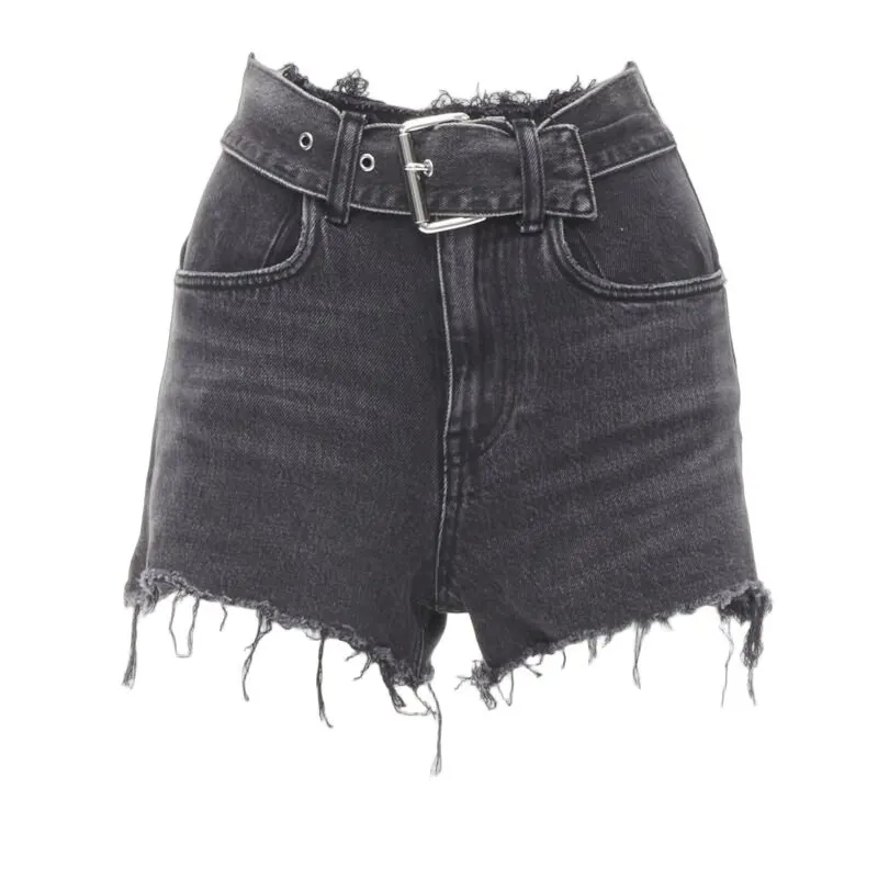 Alexander Wang Frayed Denim Shorts Black Denim Very good - Front View