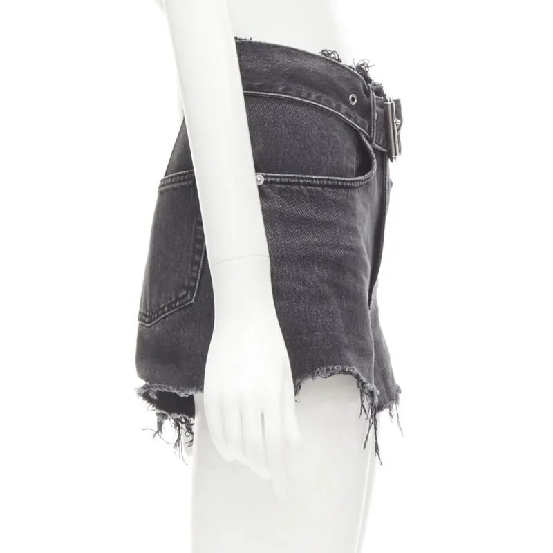 Alexander Wang Frayed Denim Shorts Black Denim Very good - Model View