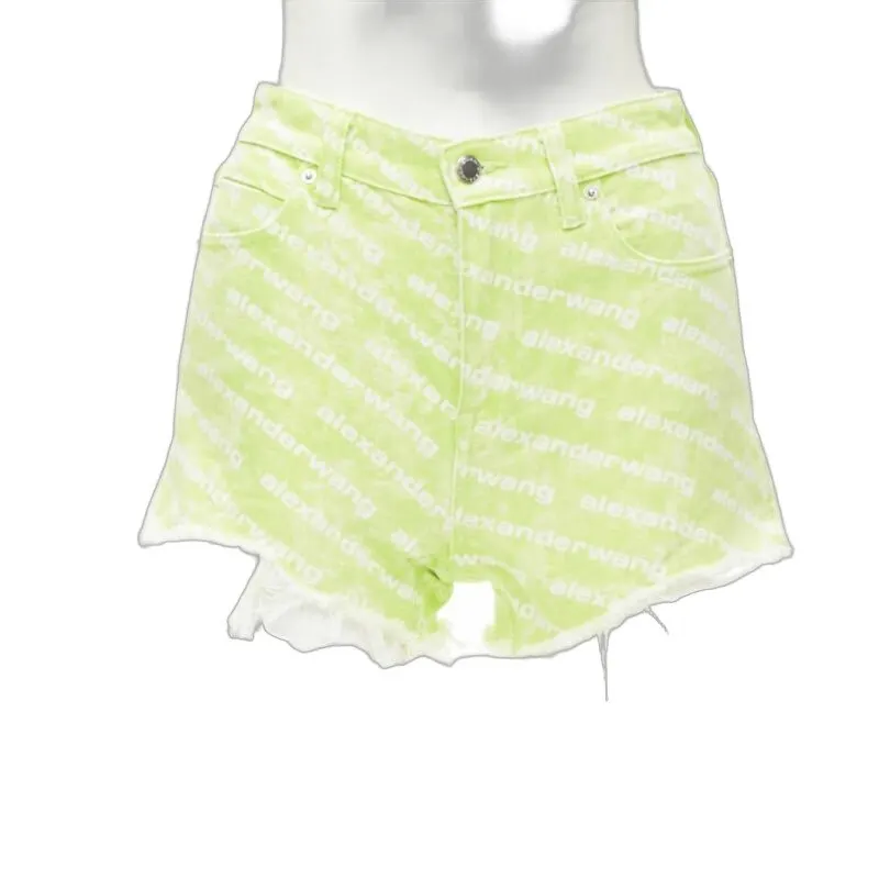 Alexander Wang Logo Print Shorts Green Denim Never worn - Front View