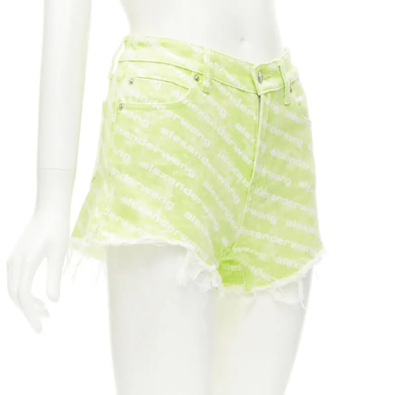 Alexander Wang Logo Print Shorts Green Denim Never worn - Inside View