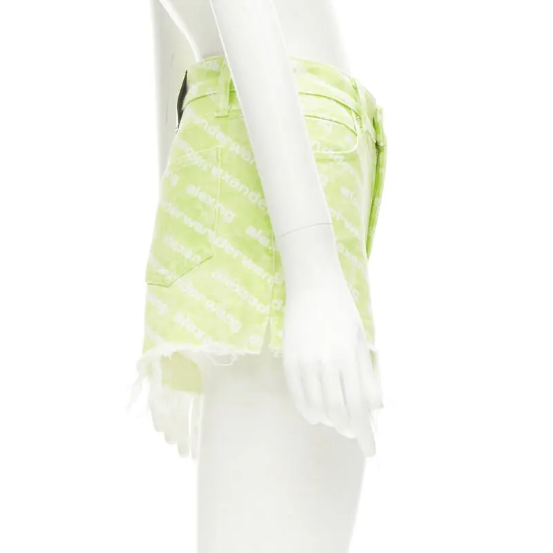 Alexander Wang Logo Print Shorts Green Denim Never worn - Model View