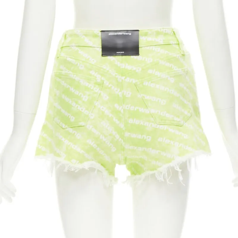 Alexander Wang Logo Print Shorts Green Denim Never worn - Box View