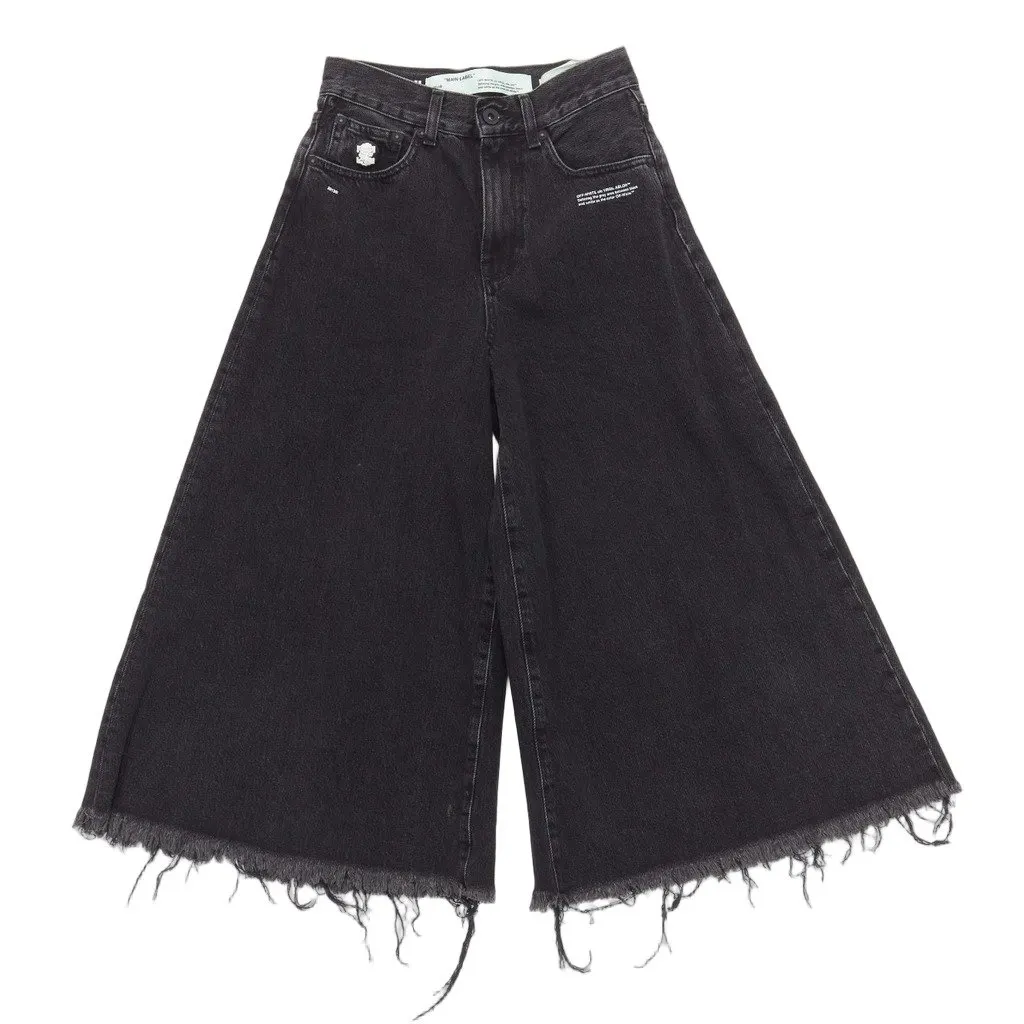 Off-White Denim Frayed Culotte Jeans Black Cotton Very good - Front View