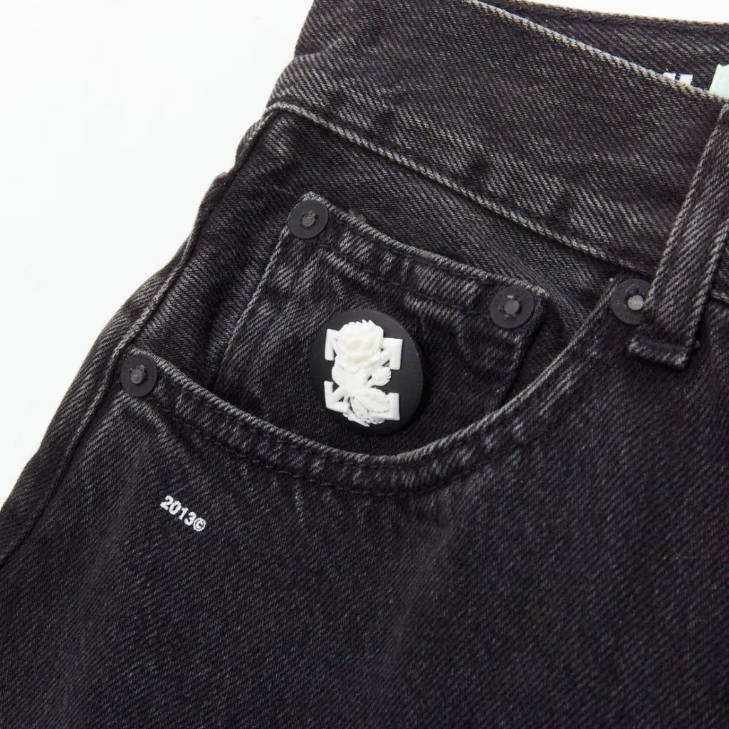 Off-White Denim Frayed Culotte Jeans Black Cotton Very good - Back View
