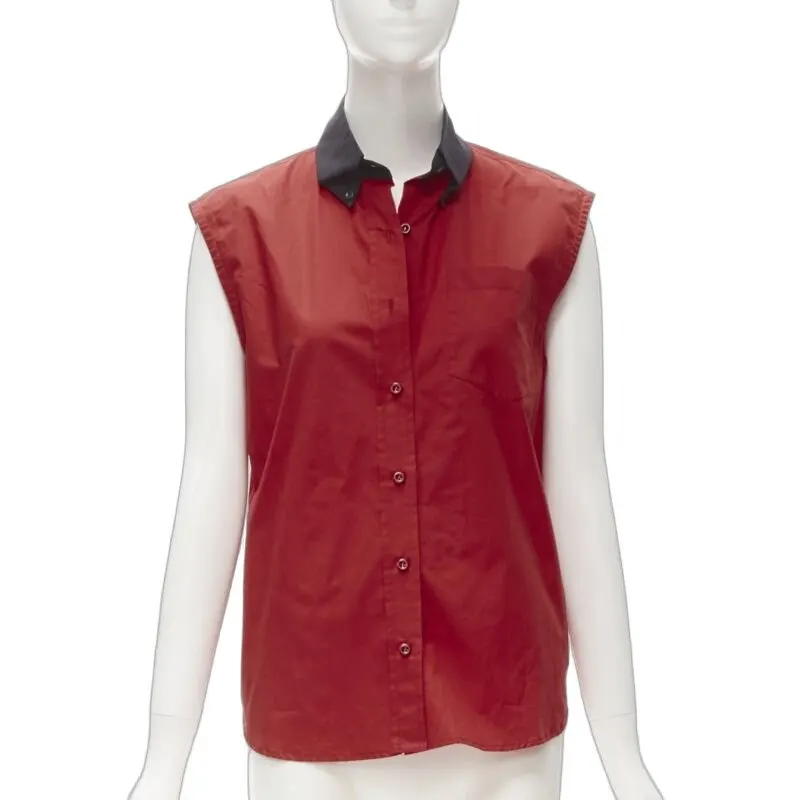 Prada Contrast Collar Vest Red Cotton Very good - Front View