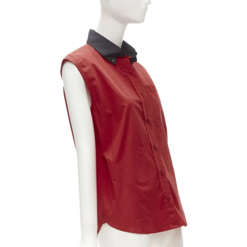 Prada Contrast Collar Vest Red Cotton Very good - Inside View