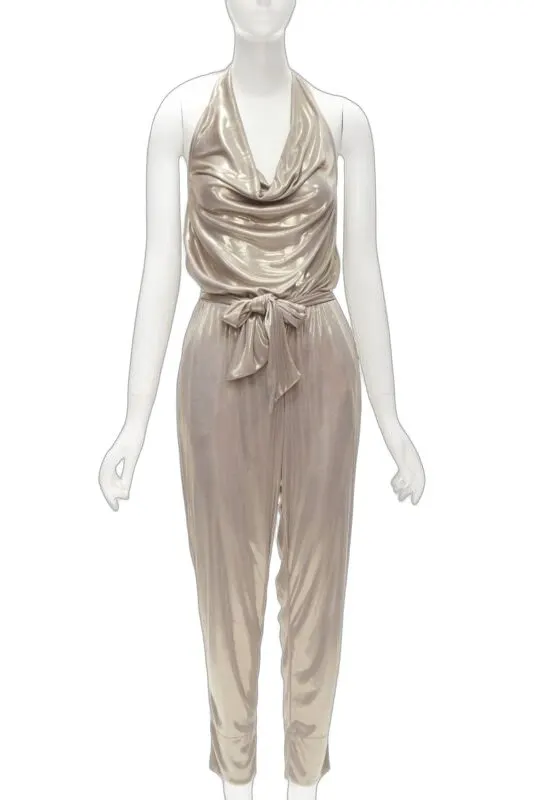 Diane von Furstenberg Gold Halter Jumpsuit Gold Viscose Very good - Front View