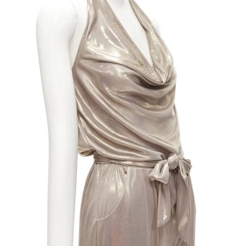 Diane von Furstenberg Gold Halter Jumpsuit Gold Viscose Very good - Back View