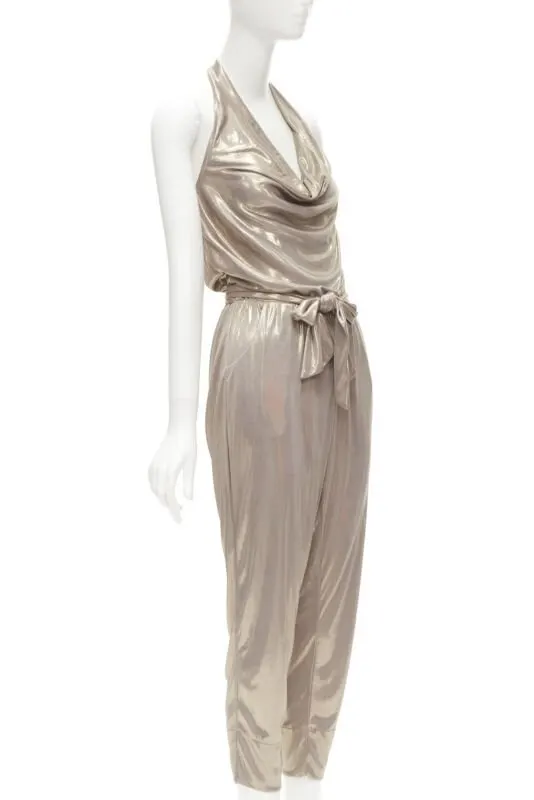 Diane von Furstenberg Gold Halter Jumpsuit Gold Viscose Very good - Inside View