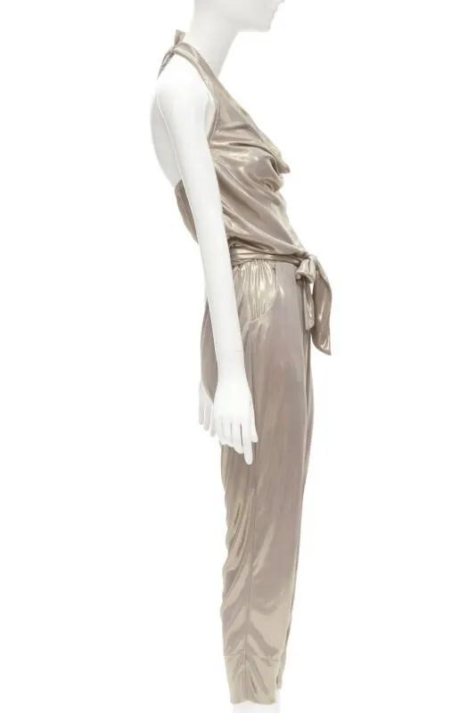 Diane von Furstenberg Gold Halter Jumpsuit Gold Viscose Very good - Model View