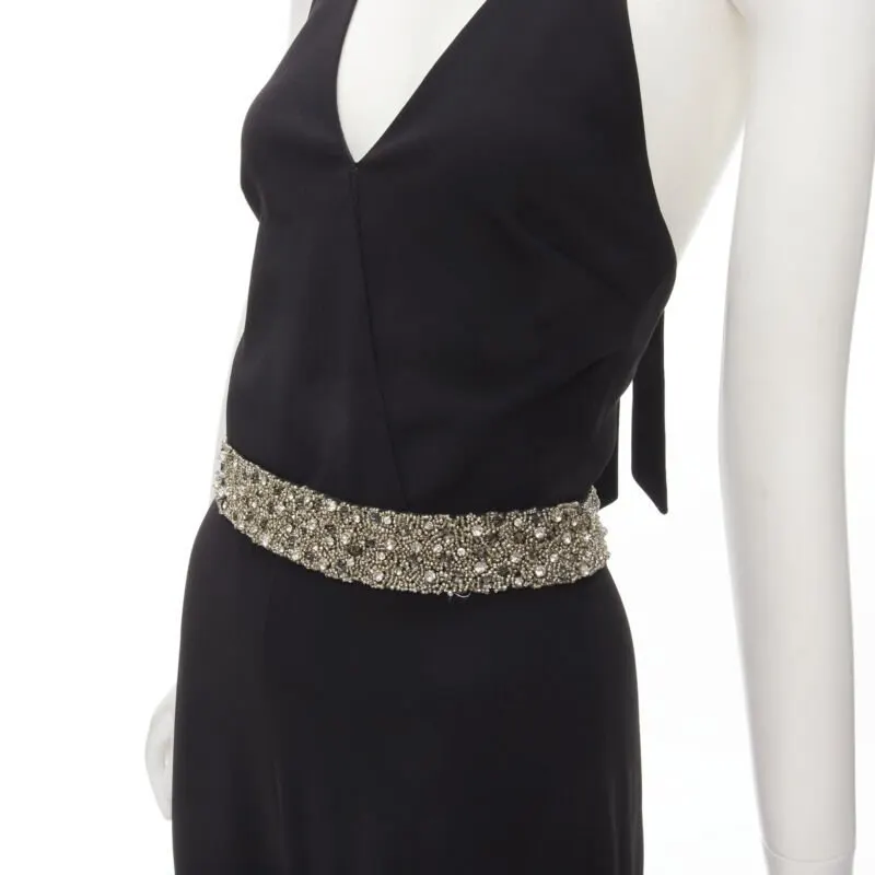 Alice & Olivia Crystal Halter Jumpsuit Black Wool Very good - Back View
