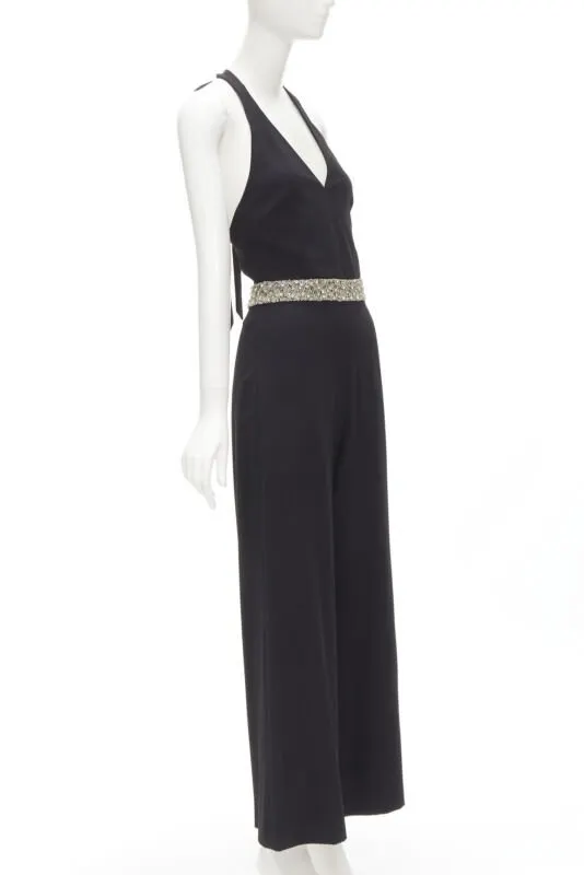 Alice & Olivia Crystal Halter Jumpsuit Black Wool Very good - Inside View