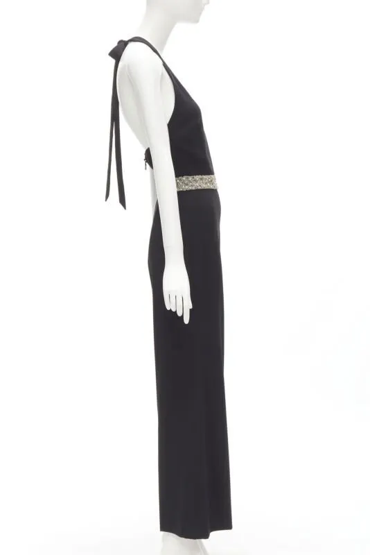 Alice & Olivia Crystal Halter Jumpsuit Black Wool Very good - Model View