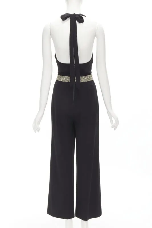 Alice & Olivia Crystal Halter Jumpsuit Black Wool Very good - Box View