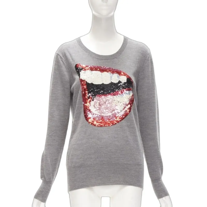 Markus Lupfer Lips Sequin Sweater Grey Cotton Very good - Front View