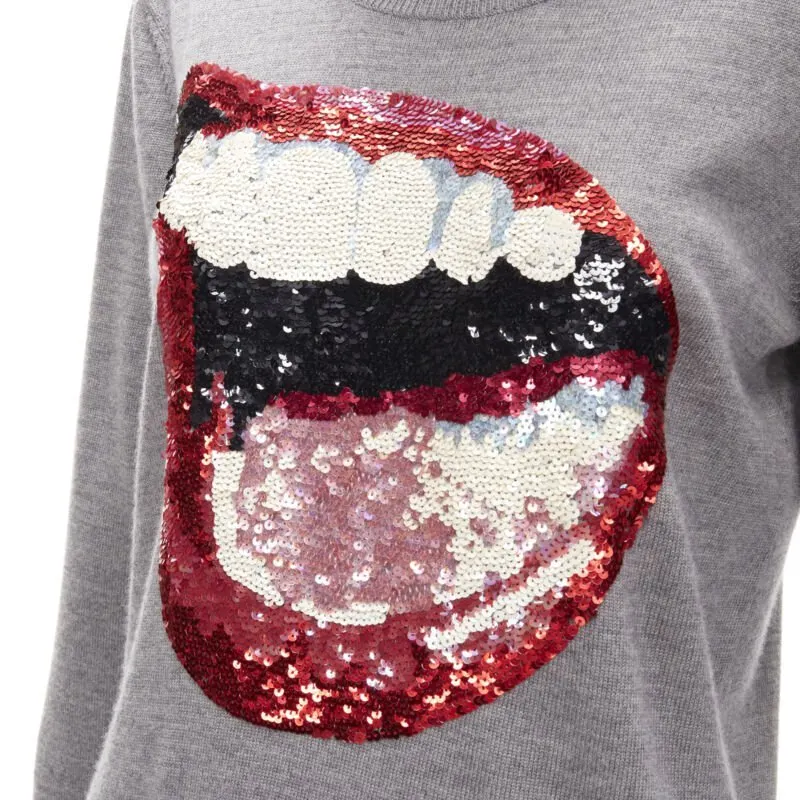 Markus Lupfer Lips Sequin Sweater Grey Cotton Very good - Back View