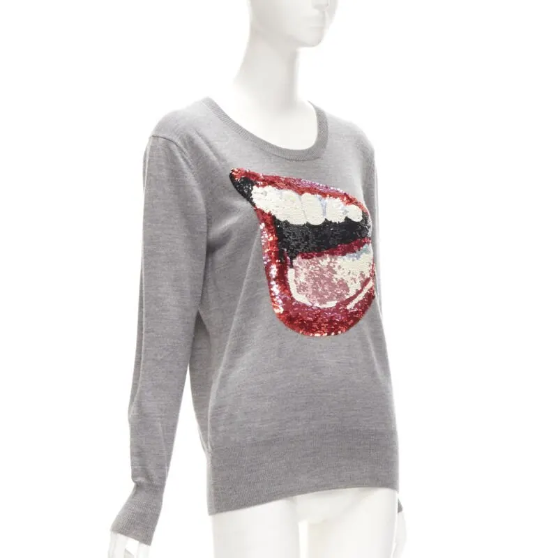 Markus Lupfer Lips Sequin Sweater Grey Cotton Very good - Inside View