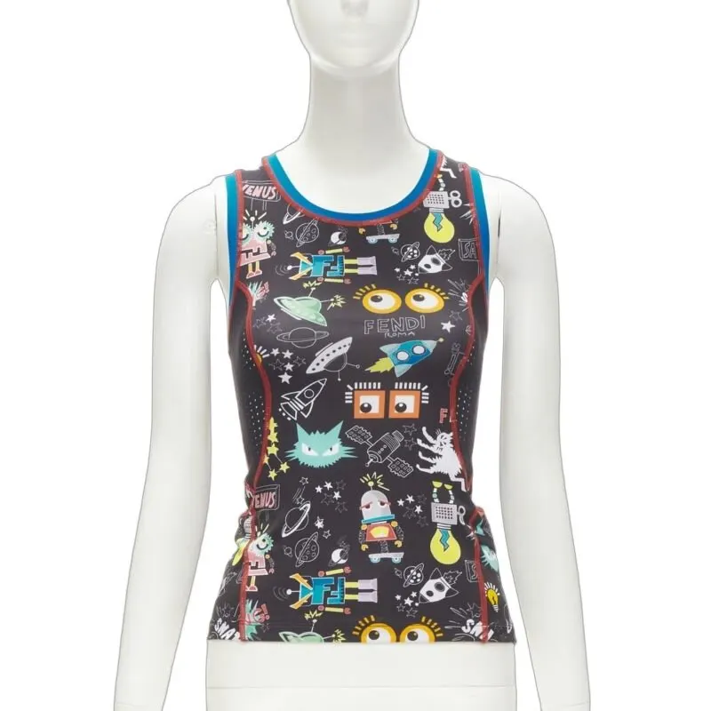 Fendi FF Robot Tank Black Polyester Never worn - Front View